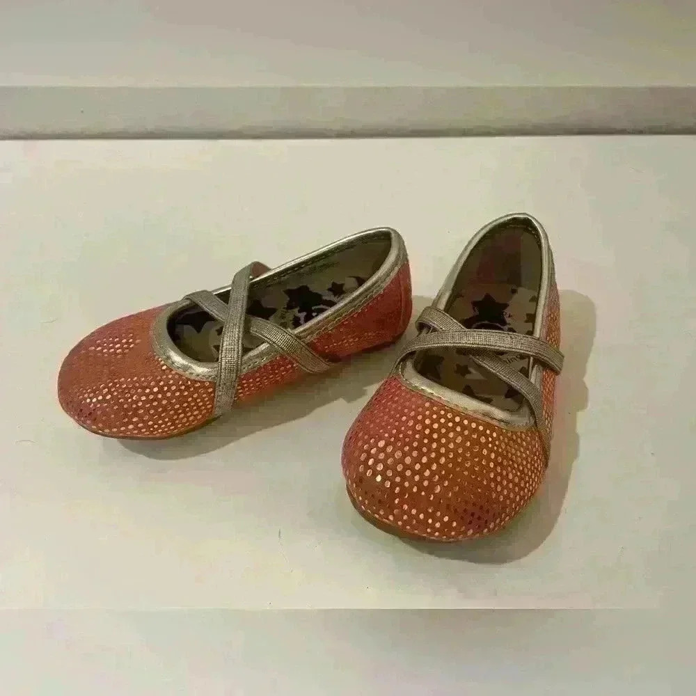 Livie & Luca Girl’s Aurora Golden Coral‎ Shimmer Ballet Flats Size 5